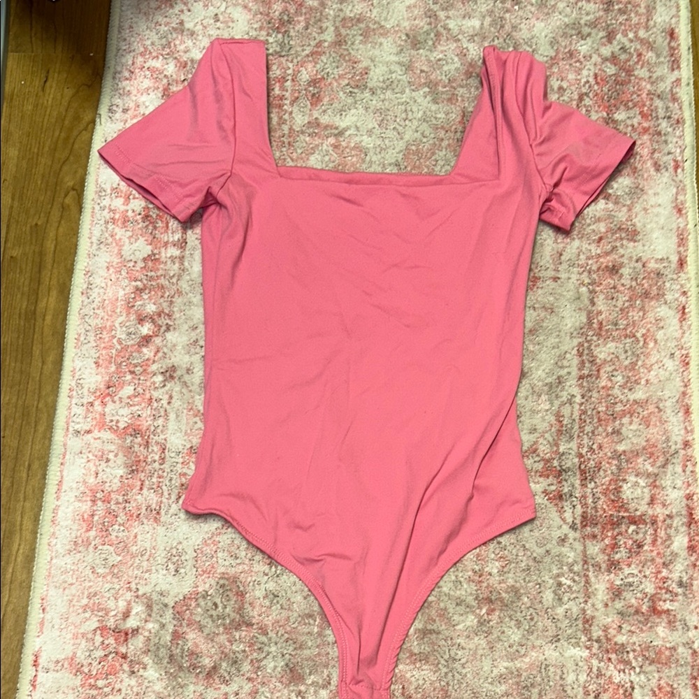 Amazon Pink Square Neck Bodysuit with Cap Sleeves